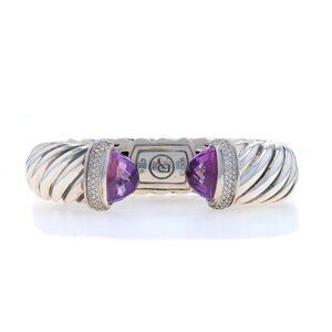 David Yurman Waverly Amethyst Diamond Cuff Bracelet 5 3/4" Sterling Silver.55ctw